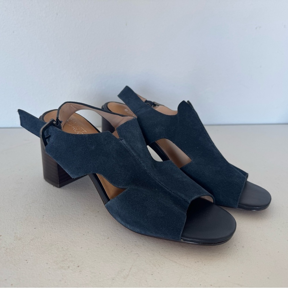 Market & Spruce Blue Suede Sligback Block Sandal Heel Boho Chic Walkable Size 8